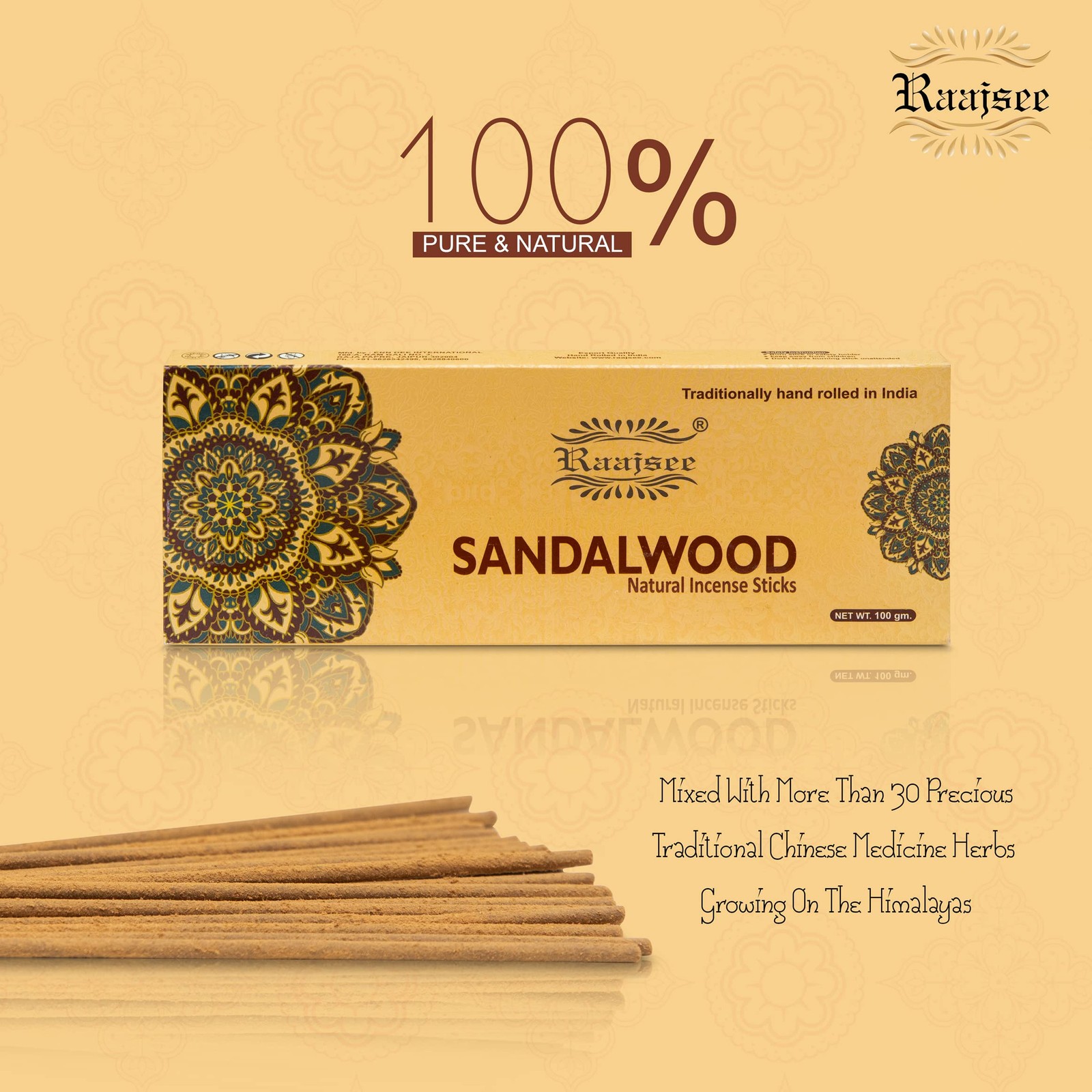 Sandalwood Incense Sticks 100 Gm Pack-100% Pure Organic Natural Hand Rolled F...