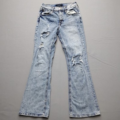 Aeropostale High Rise Flare Jeans Light Wash Distressed Ripped Denim Size 4R