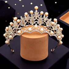 Baroque Vintage Bridal Crown Rhinestone Pearls Tiaras Crown Diadem Prom Wedding