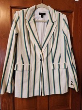 Halogen Blazer, White With Green Navy Yellow Stripes, Size M NWOT Never Worn