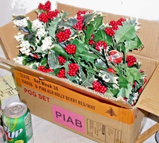 12 RED + 12 WHITE NEW ASHLAND CHRISTMAS HOLLY BERRY BUSH SPRIG SILK FLOWER BUNCH