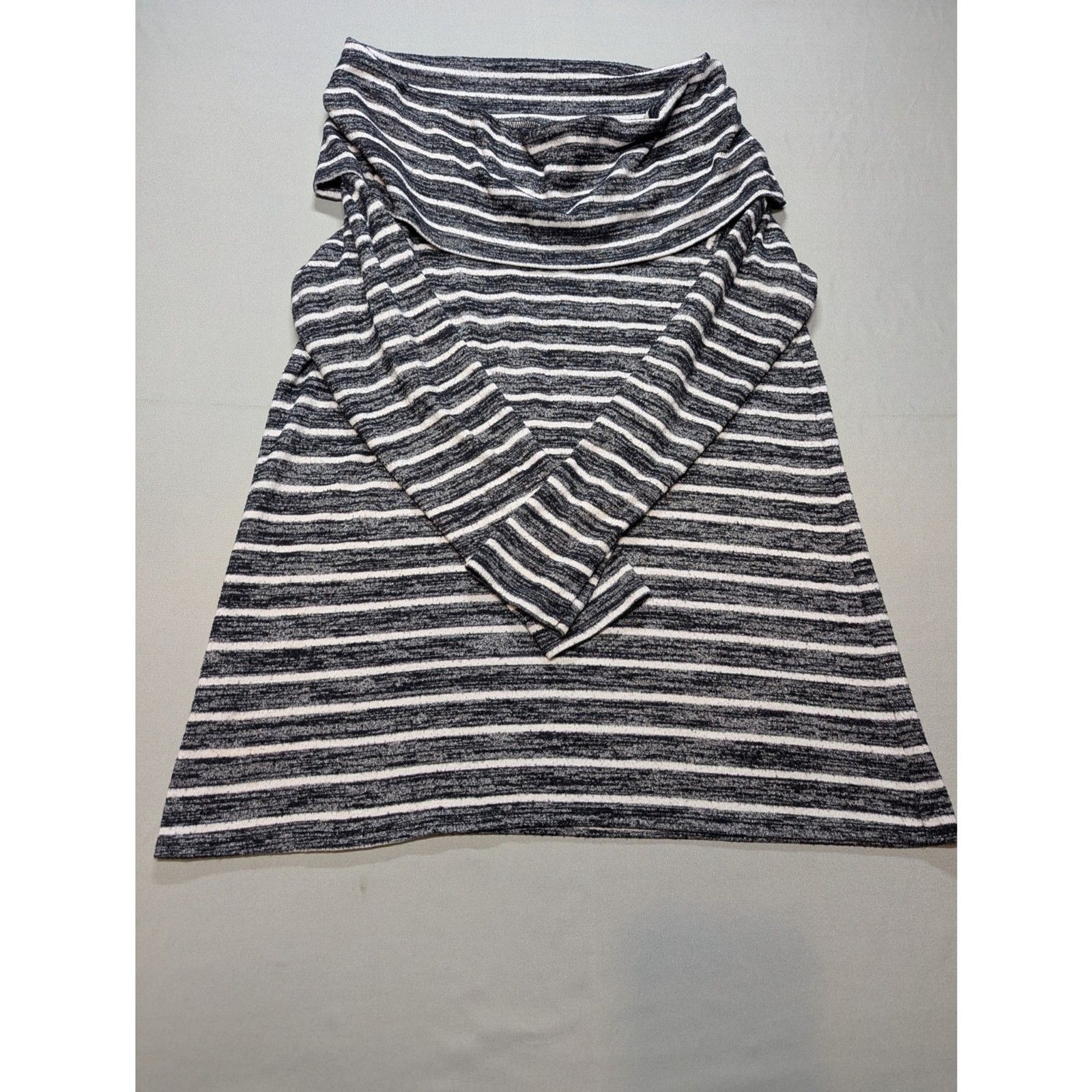 a.n.a. Womens Petite Medium Cowl Neck Sweater Gray White Striped Knit PM