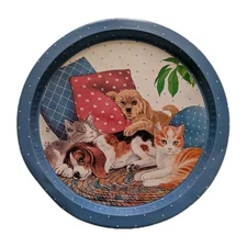 JSNY Hong Kong Puppies Kittens Round Tin Tray Vintage