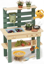 Mud Kitchen for Kids Outdoor, Wooden Play Kitchen with Real Faucet Sink, Pretend