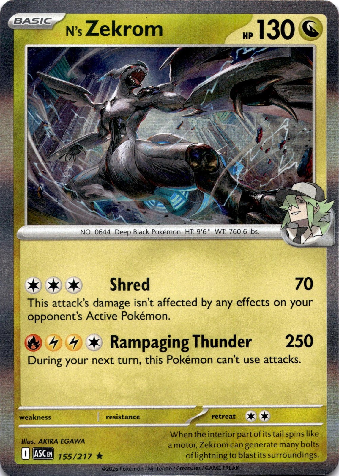 N'S ZEKROM 155/217 R ME: ASCENDED HEROES HOLO LP