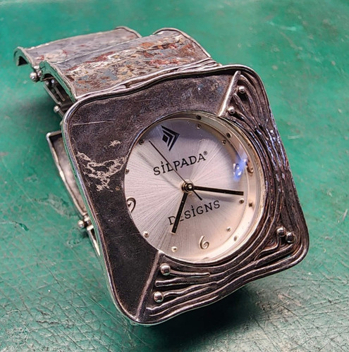 Silpada Designs Sterling Silver Hammered Bracelet Watch