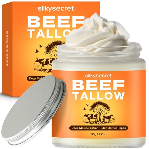 Beef Tallow for Face & Body (4 Oz), Grass-Fed Beef Tallow & Raw Wild Honey Bl...