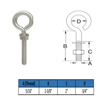 Stainless Steel 5/16" x 2" Turned Eye Bolt Rigging Ring Loop Lift Mount Fully