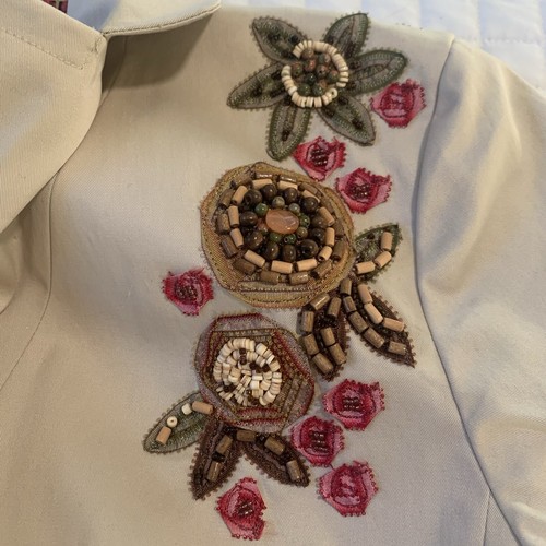 Ann Taylor Khaki Tan Three Button Blazer Cotton Blend Beaded Embroidered Women 2 - Picture 5 of 12