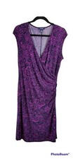 CHAPS Women's Size L Dark Purple Floral Sleeveless V-Neck Ruched Dress 0641