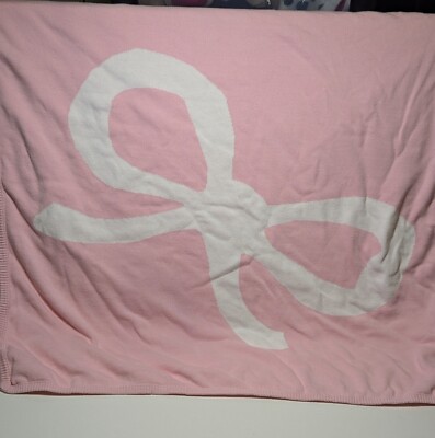 Kate Spade Start Something New Knit Baby Blanket Reversible Pink Bow 100% Cotton