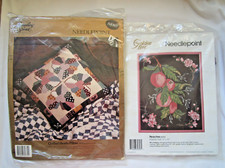 Two Candamar Needlepoint Kits "Quilted Hearts Pillow"  "Peaches" with Frame