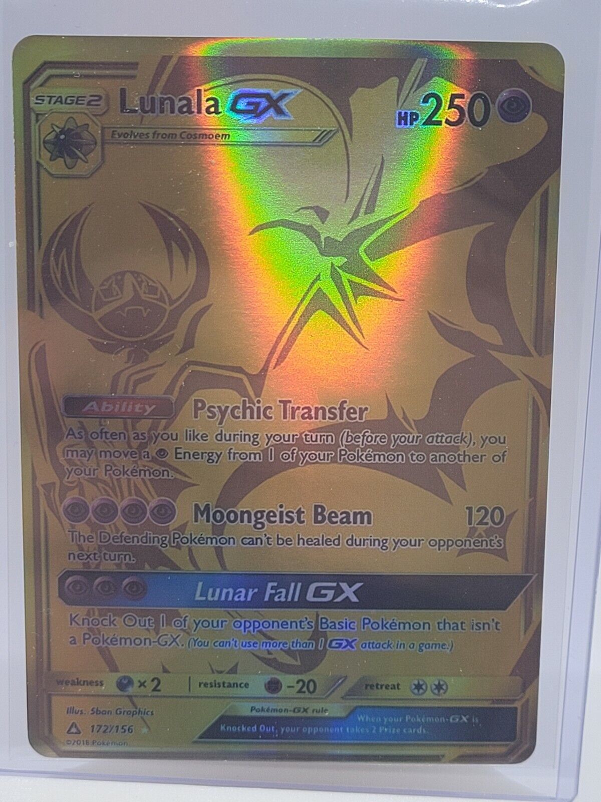 PSA 9 MINT Lunala GX 172/156 Ultra Prism Gold Secret Ra