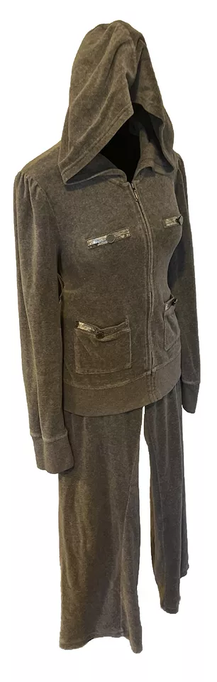 Calça Juicy Couture XL Top L Cinza Bling Luxo Veludo Match Tracksuit Conjunto VTG Y2K - Imagem 3 de 4