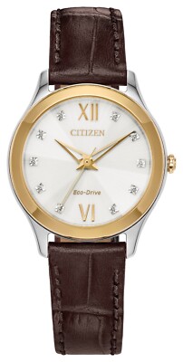 Citizen Eco Drive Women's Diamond Accents Brown Gold Watch 29MM