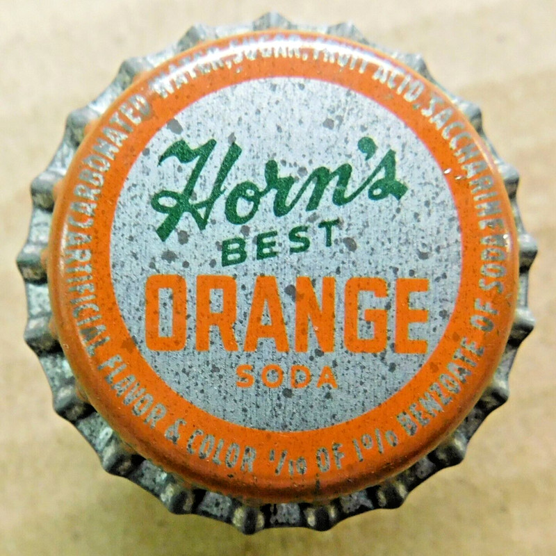HORN'S ORANGE soda bottle cap UNUSED WITH CORK Seven-Up Macomb Illinois