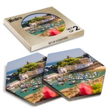 Hexagon MDF Coaster Tenby Harbour Pembrokeshire Wales #52248