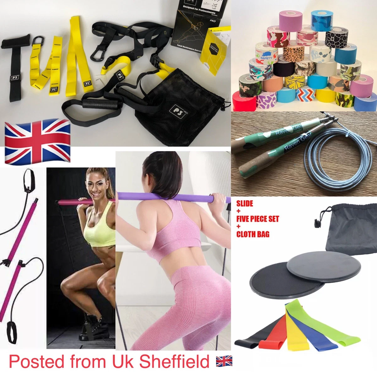 Portable Pilates Bar Kit Home Exercise Stick With Resistance Band Toning  Gym UK