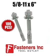 (Qty 100) 5/8-11 x 6" Concrete Wedge Anchor Zinc Plated 