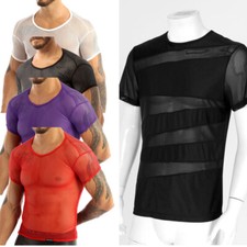 Men's Mesh See Through T-Shirts Fishnet Muscle Tops Short Sleeve Tee Club Wear
