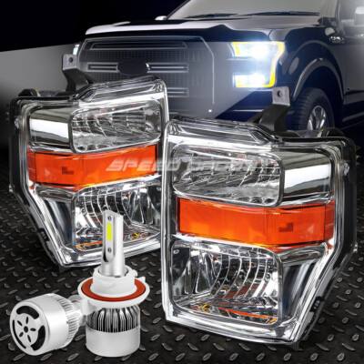 CLEAR LENS HEADLIGHT AMBER CORNER+WHITE LED H13 HID W/FAN FOR 08-10 SUPERDUTY