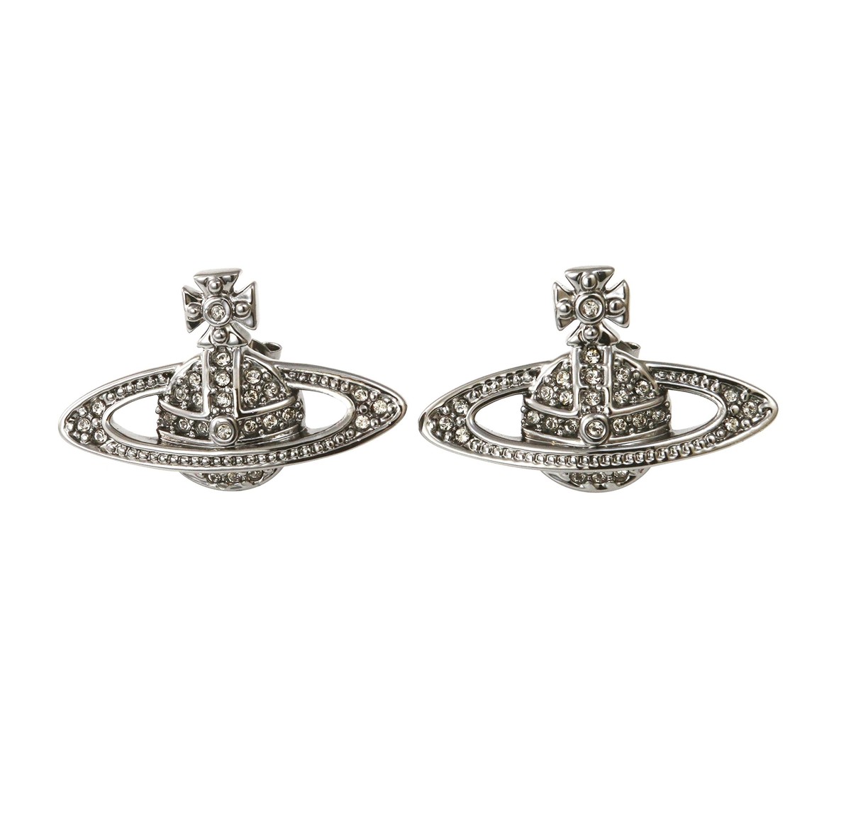 ★Vivienne Westwood★ Vivienne Westwood 62020033 G120 Mini B Mini Bas Relief Earrings in PLATINUM-CRYSTAL-Crystal
