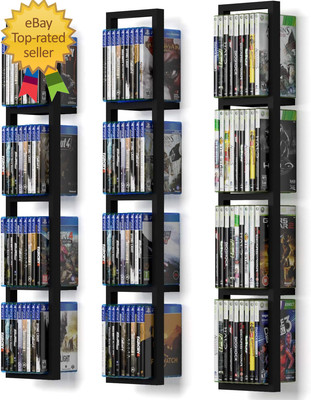 Black Floating Shelves for Wall, 34 Inch Video Games CD DVD Storage Shelves, Cub