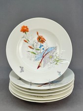 6 Rare 19th c. Botanical Butterfly 9 1/2" Rim Soup Bowls