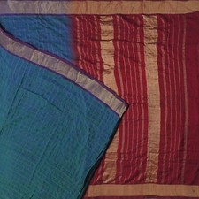 Vintage Blue Dual Tone Sarees 100 Pure Cotton Zari Woven Sari 5YD Craft Fabric