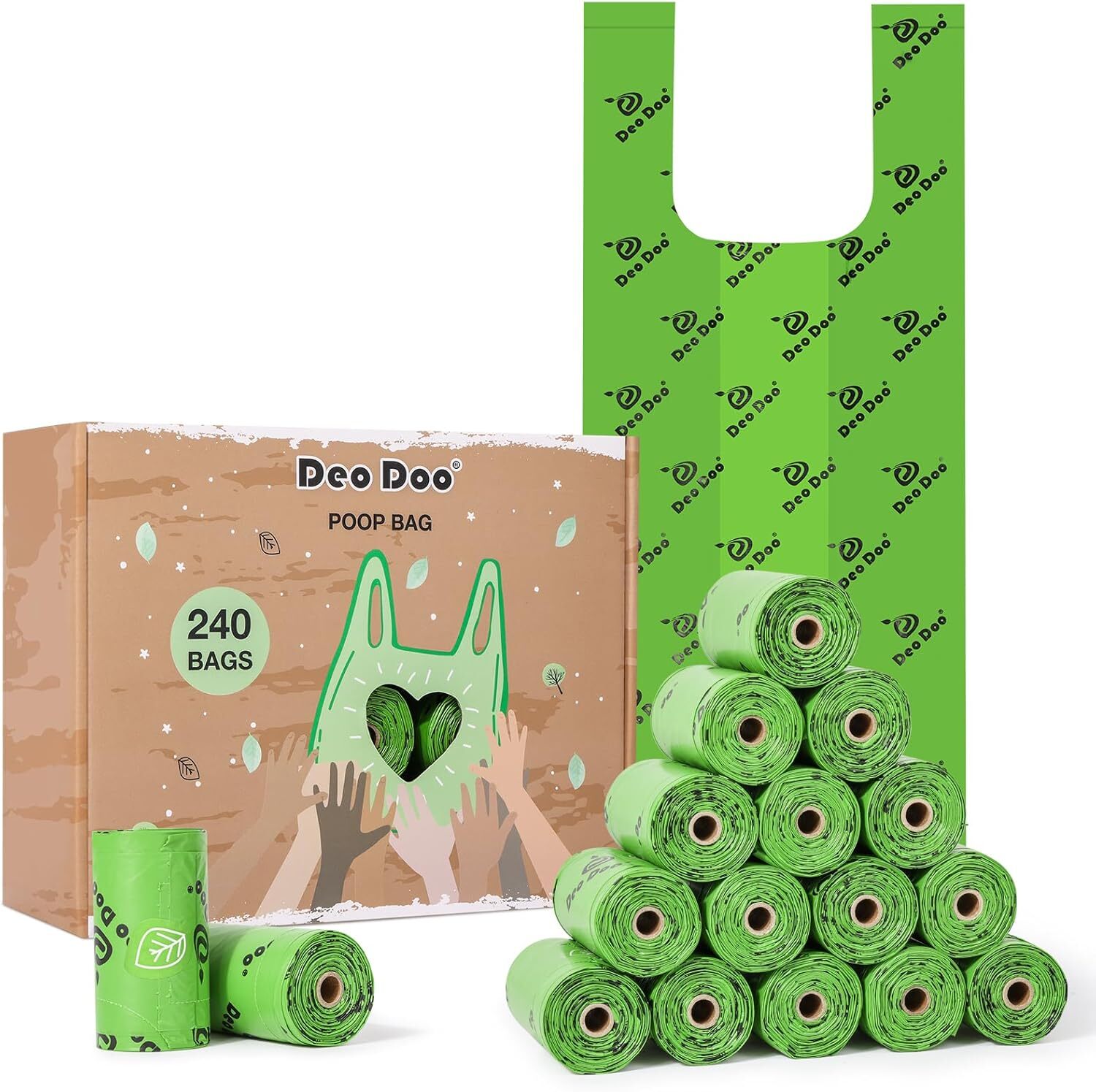 Dog Poop Bags Handles 20 Rolls 240 Pieces Large Sizes Leak Proof Extra Thick