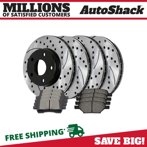 Front and Rear Drilled Brake Rotors Black & Pads for Chevy Malibu