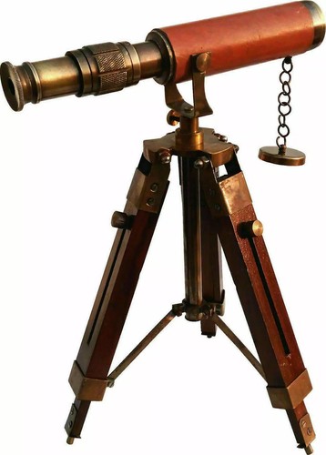 Telescope with Wooden Marine Nautical Antique Brass Tripod Stand Home Desk Décor - Picture 3 of 3