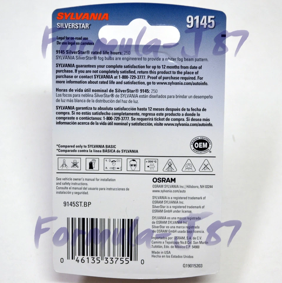Sylvania Silverstar H10 9145 45W Dos Bombillas Luz Antiniebla Reemplazar Lámpara Legal Actualización Foto 3 de 4