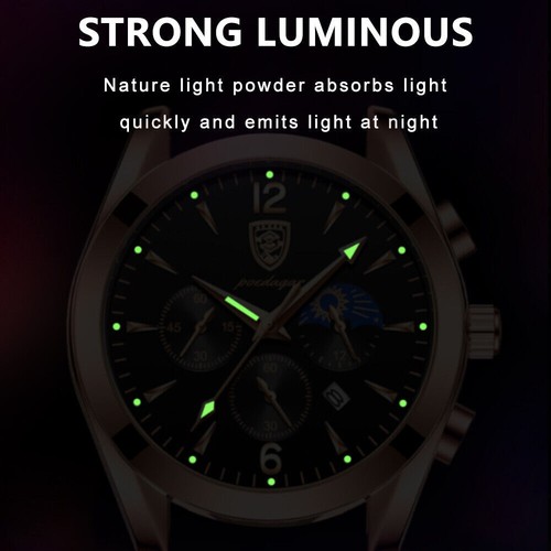 Men's Calendar Watches Leather Watch Waterproof Steel Luminous Quartz Wristwatch - Picture 5 of 17