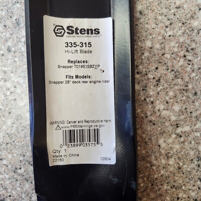 335-315 Stens Hi-Lift Blade For Snapper 7019515BZYP | eBay