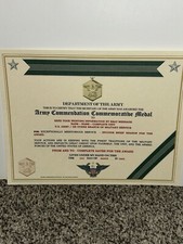 ARMY COMMENDATION COMMEMORATIVE MEDAL CERTIFICATE~Type 1 w/Free Custom Printing