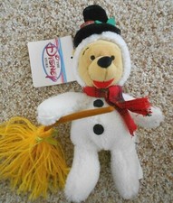PLUSH BEAN BAG WINNIE THE POOH DRESSED AS SNOWMAN DISNEY STORE 8"