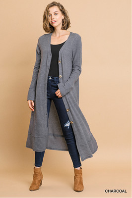 UMGEE Grape Button Front Fleece Waffle Knit Oversized Cardigan Sweater