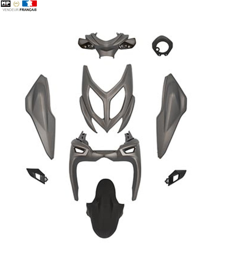 Kit carrosserie carénage MBK Nitro et Yamaha Aerox 2013-2015 en noir et gris 9 coques