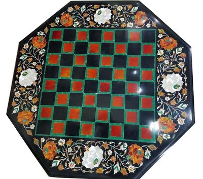 18'' black Marble chess Table Top Inlay For Home Decor and Gift handmade