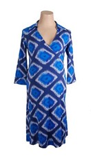 Fragile Maternity Wrap long sleeve maternity dress - blue graphics print M9158/M