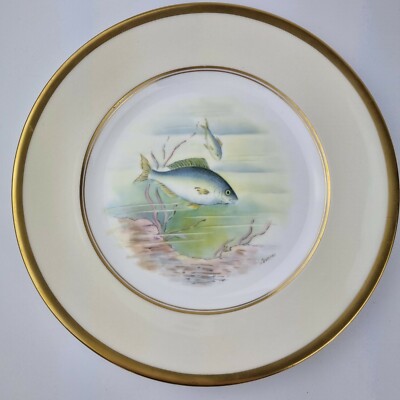 20. Jahrhundert Minton 9'' Teller verziert Fisch bemalt von L Sumner schwarze Brasse #18