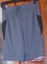 FILA Sport Gray Gym SHORTS Black Mesh Side Inset Inseam 9.5" Drawstring Youth XL