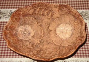Old Vintage MCM Chalkware? Faux Wood Floral Bowl Lily of Valley Peony Flowers