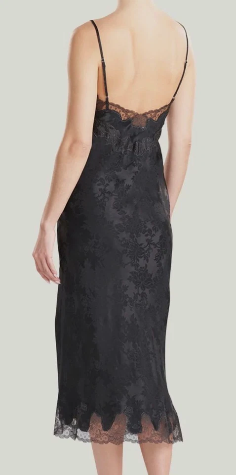 $795 Vestido Camisón Josie Natori Para Mujer Negro Seda Floral Jacquard Encaje Talla S Foto 2 de 3