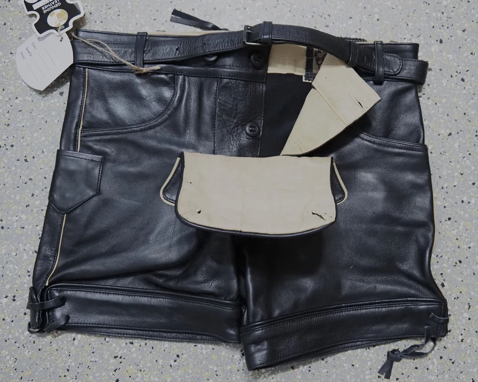 kurze Glattleder Büffelleder Hose Pfadfinder von 44 bis 64 mit Latz Vintage - Bild 3 von 4
