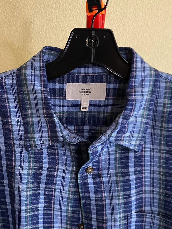 Jack Spade Linen Plaid LONG SLEEVE SHIRT Large L 16.5x35/36 Length 31.5 - Image 3 of 4