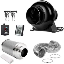 iPower 4Inch Inline Fan Air Carbon Filter Ducting Rope Controller Combo for Tent