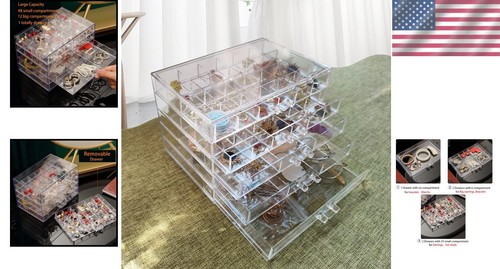 Acryl Schmuckkästchen mit 5 Schubladen Klar Ohrring Aufbewahrung Organizer Vitrine - Bild 2 von 9