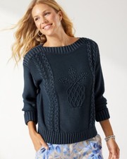 Tommy Bahama Women s Sea Glass Cotton Cable-Knit Pineapple Sweater Size S